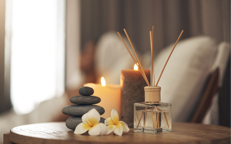 Close up photo of candle at a spa