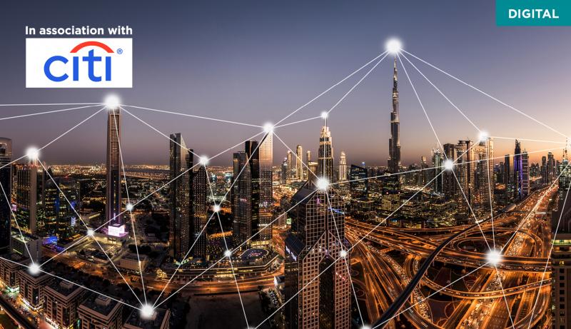 Dubai skyline and 5g network