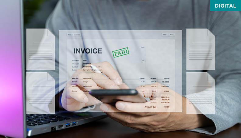 Man using mobile phone to e-invoice